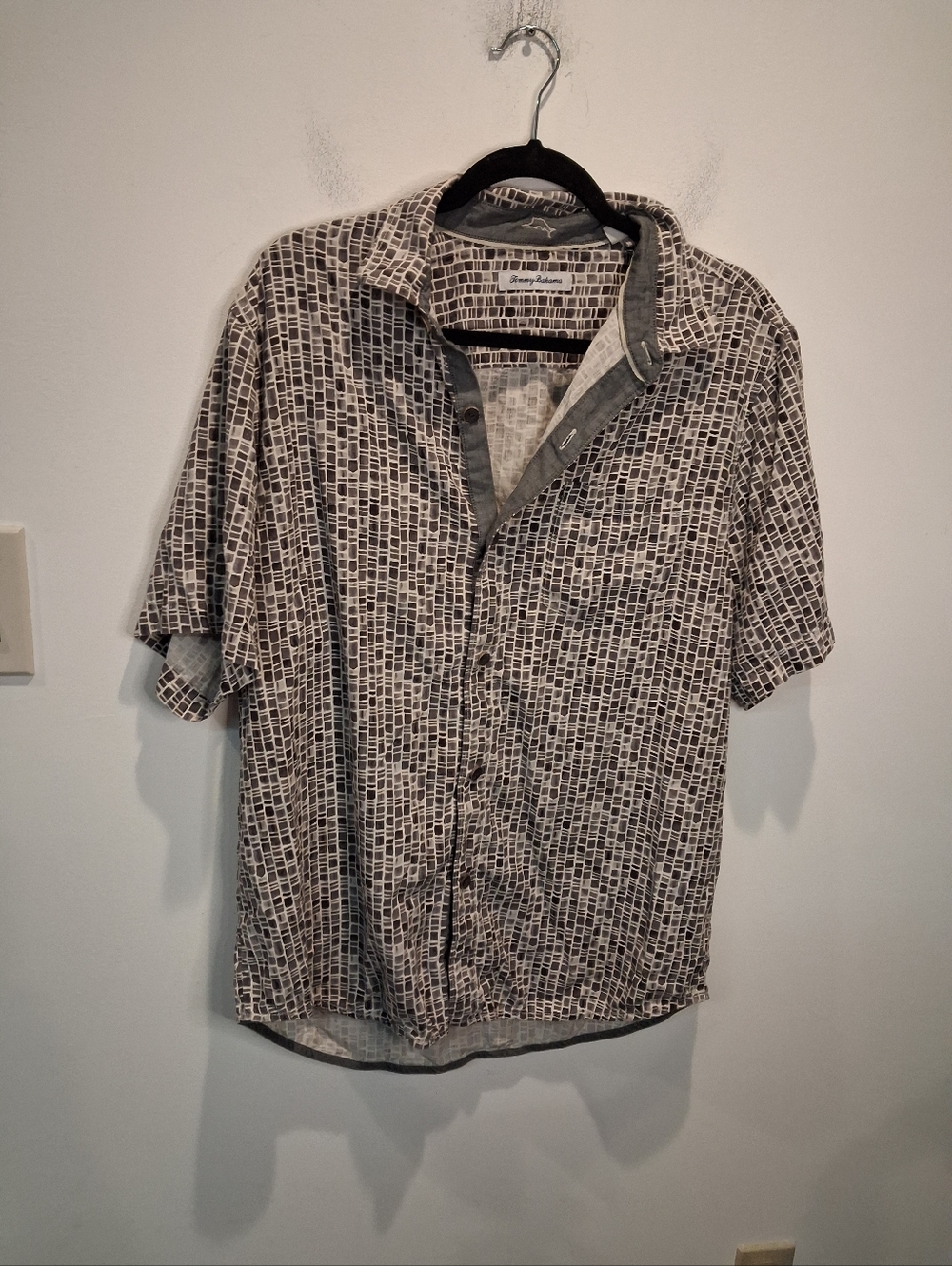 Tommy Bahama Mens Size L Silk Gray Print Shirr